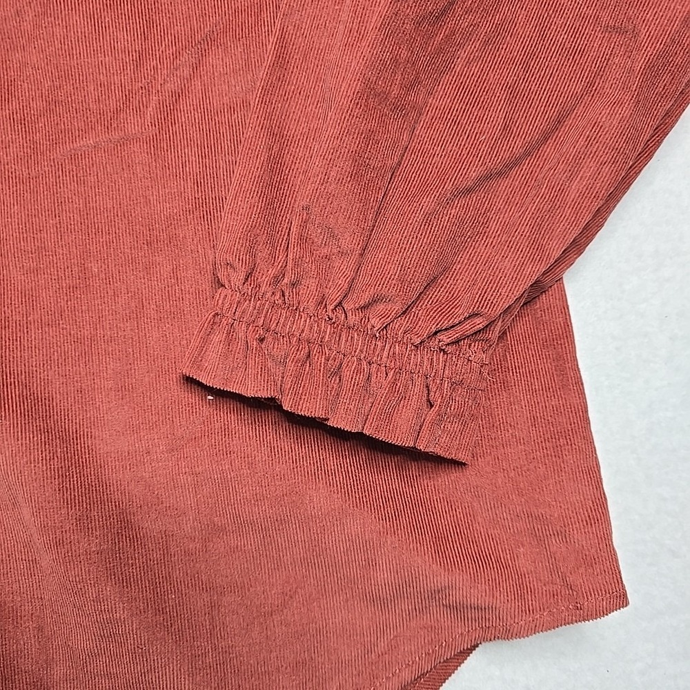 Gloria Vanderbilt shirt corduroy button Up maroon Medium ruffle Grannycore Work - Picture 5 of 11